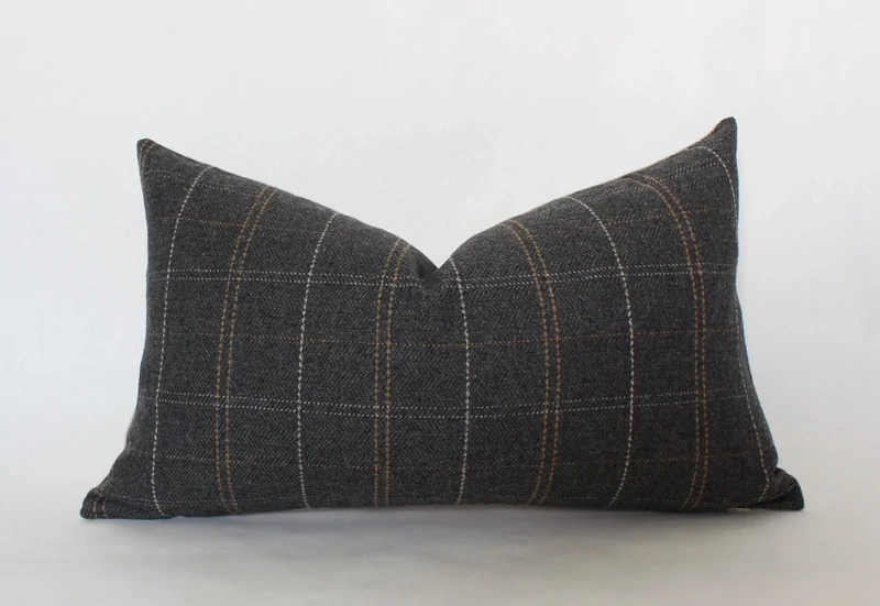 Blue Plaid Lumbar Pillow 14x36