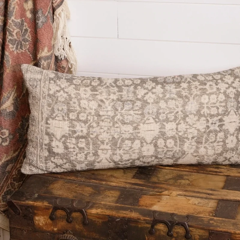 Faded Gray and Cream Rug Slub Lumbar Pillow