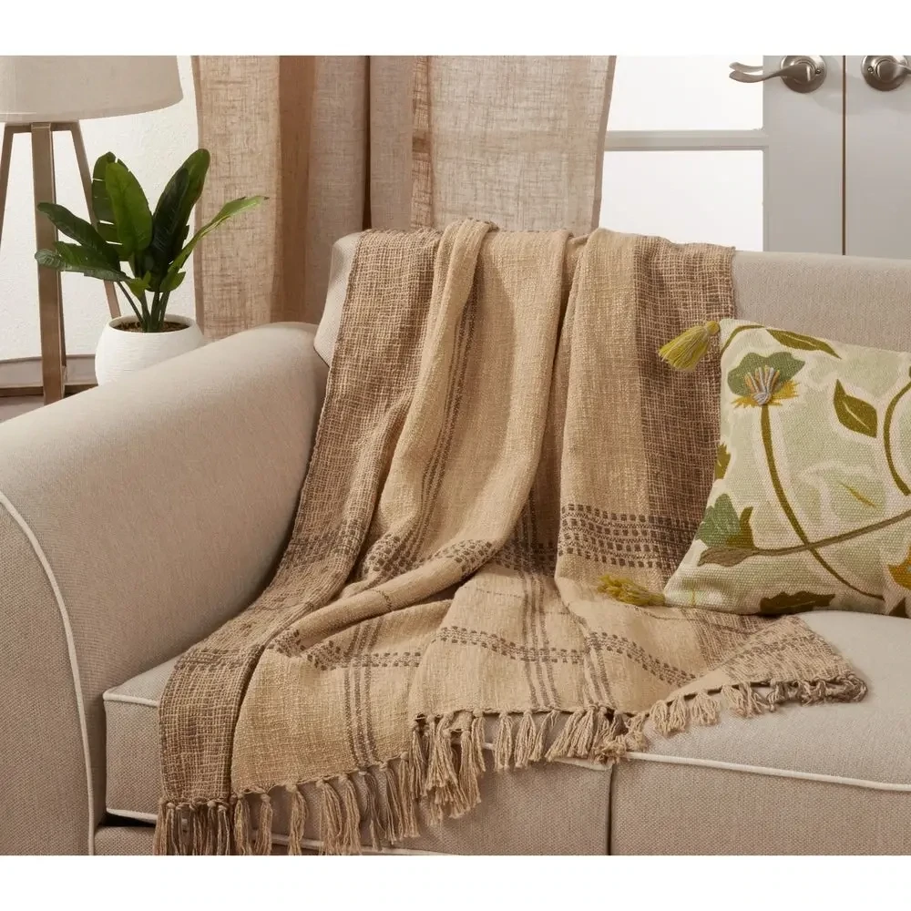 Plaid Tasseled Cotton Throw Blanket