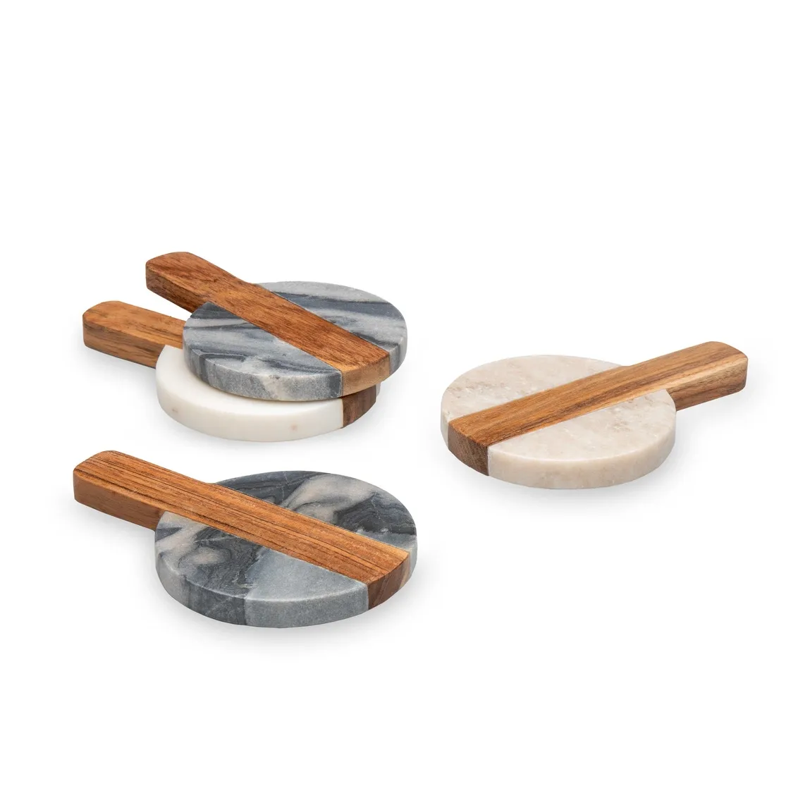 Marble &amp; Wood Coaster Set/4