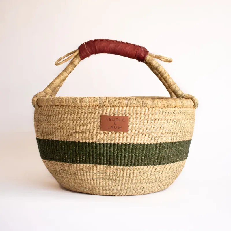 Bolga Basket- Ami - Green Handle - Medium