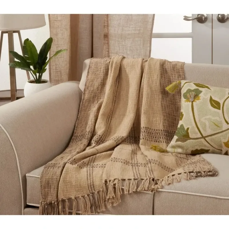 Plaid Tasseled Cotton Throw Blanket