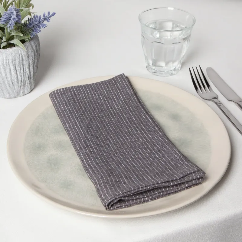 Dark Pinstripe Linen Napkin