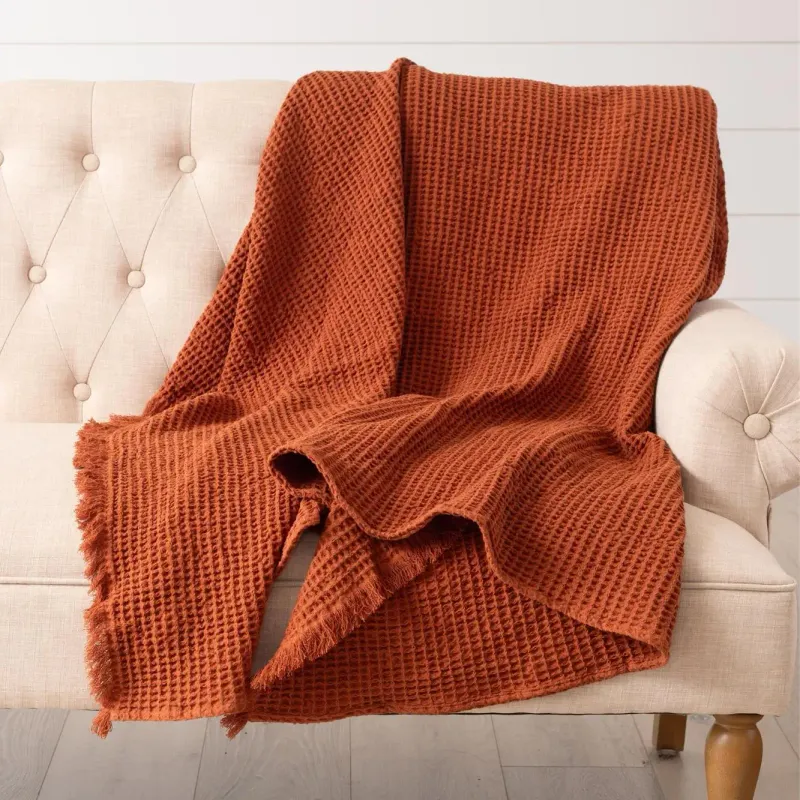 Waffle Throw Blanket - Rust