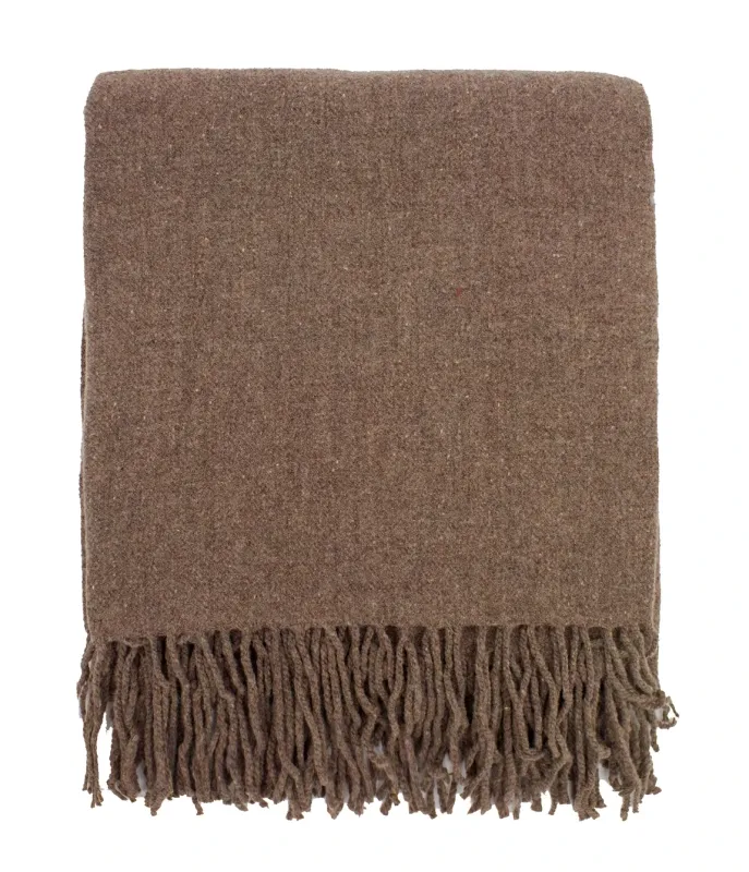 Brown Wool Blend Throw Blanket with Tassel