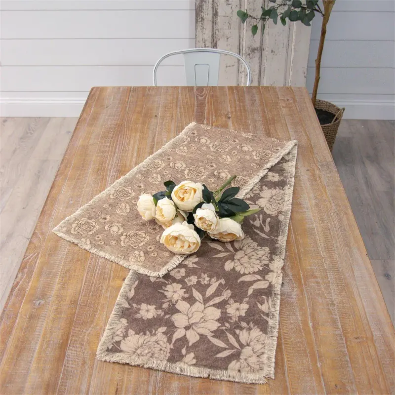Reversible Sepia Floral Runner 72"