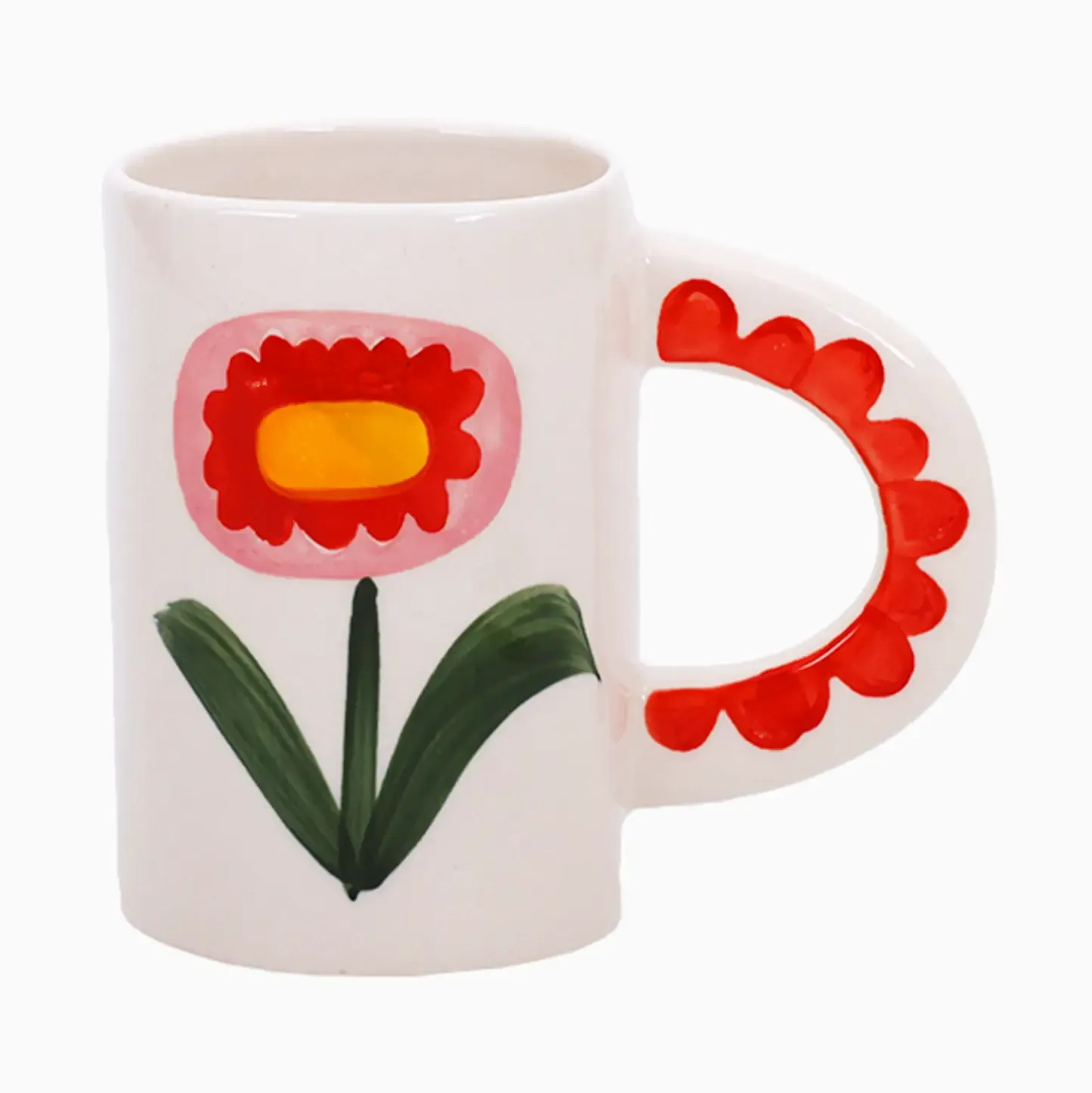 White Hand Painted Mug with Sunflower