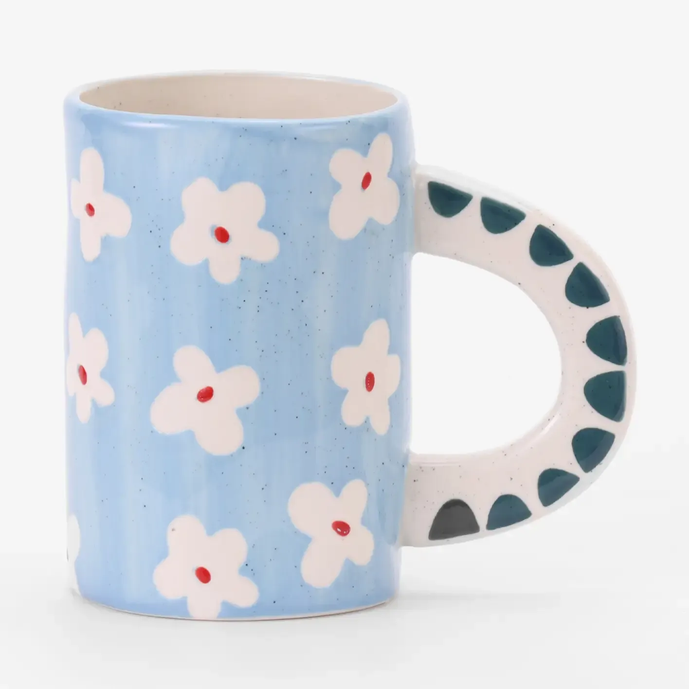 Blue Hand Painted Mug with Flowers