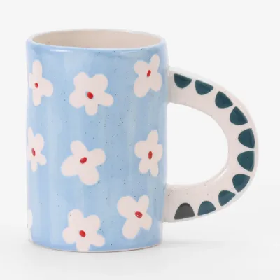 Blue Hand Painted Mug with Flowers