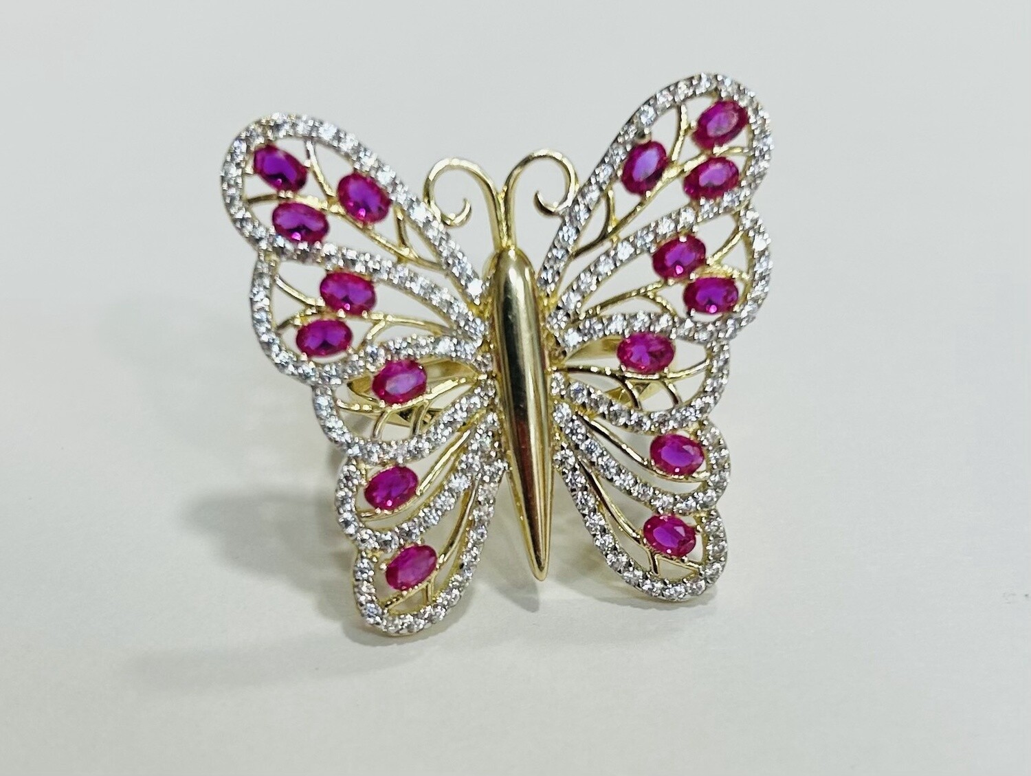 Ring 14k 6.0g Butterfly red white cz