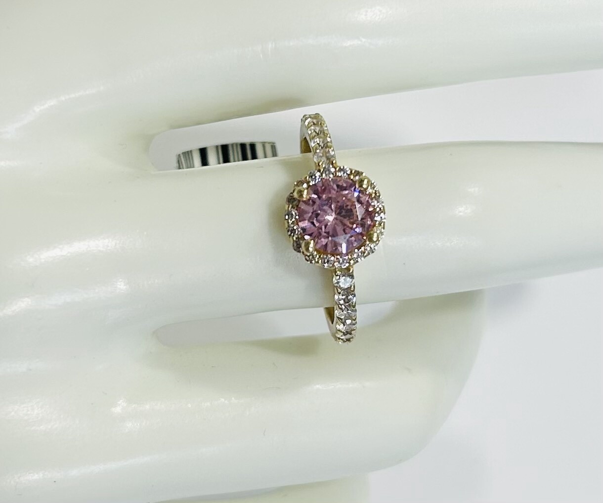RING 14K 2.7g 7MM CZ HALO SOLITARE