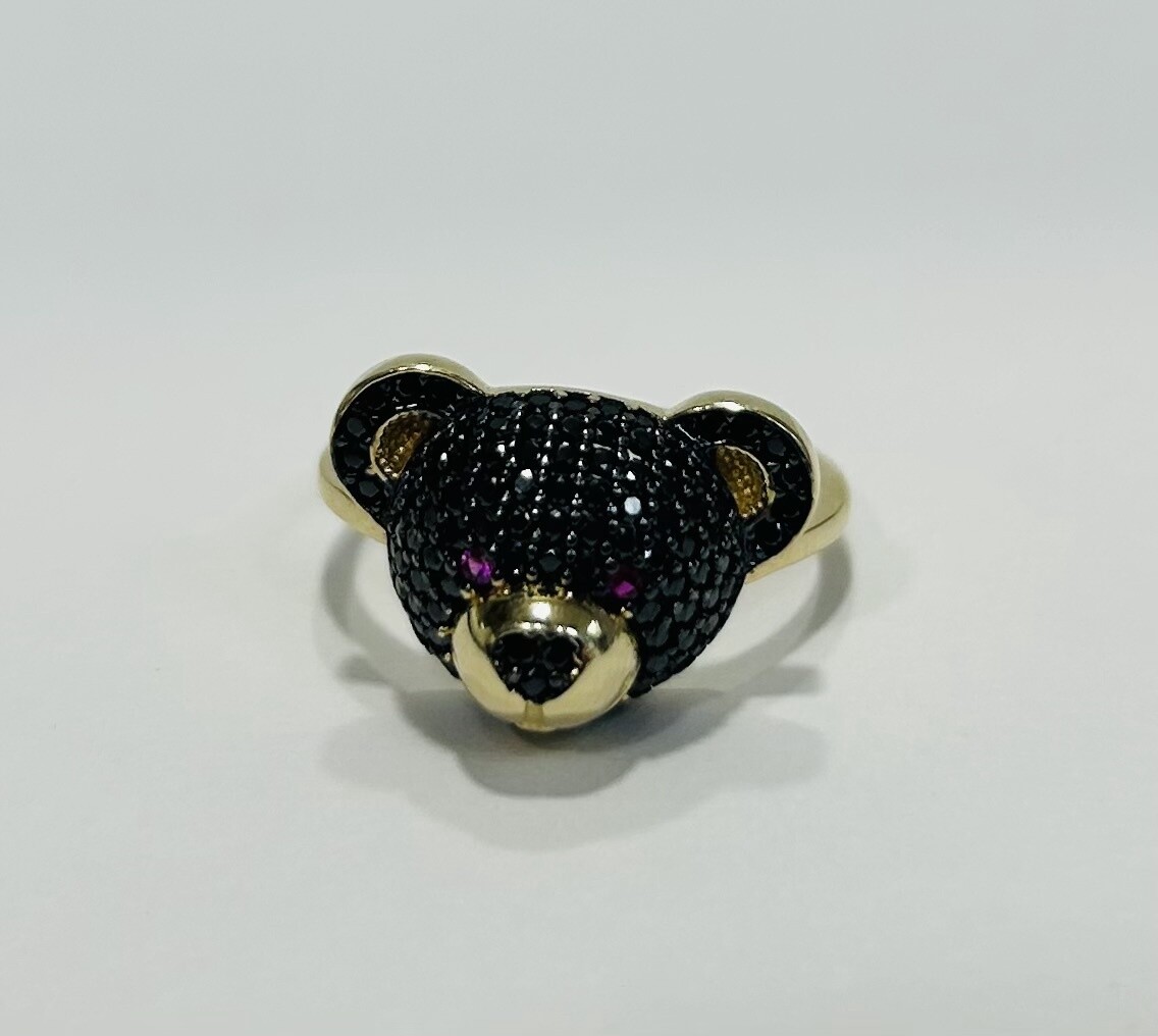 RING 14K  2.6g BLACK BEAR CZ