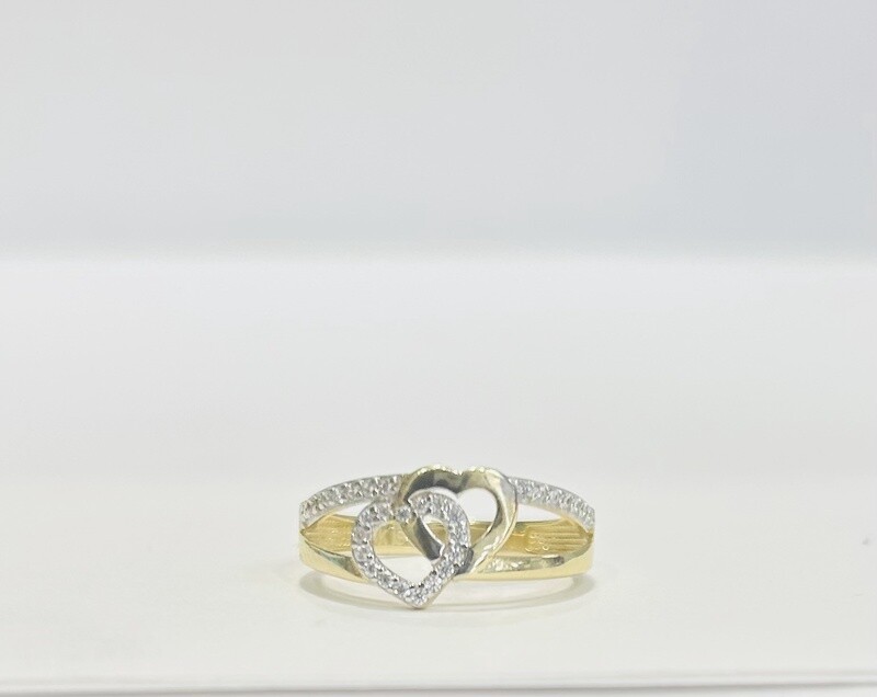 RING 14K 2.1g DOUBLE HEART CZ