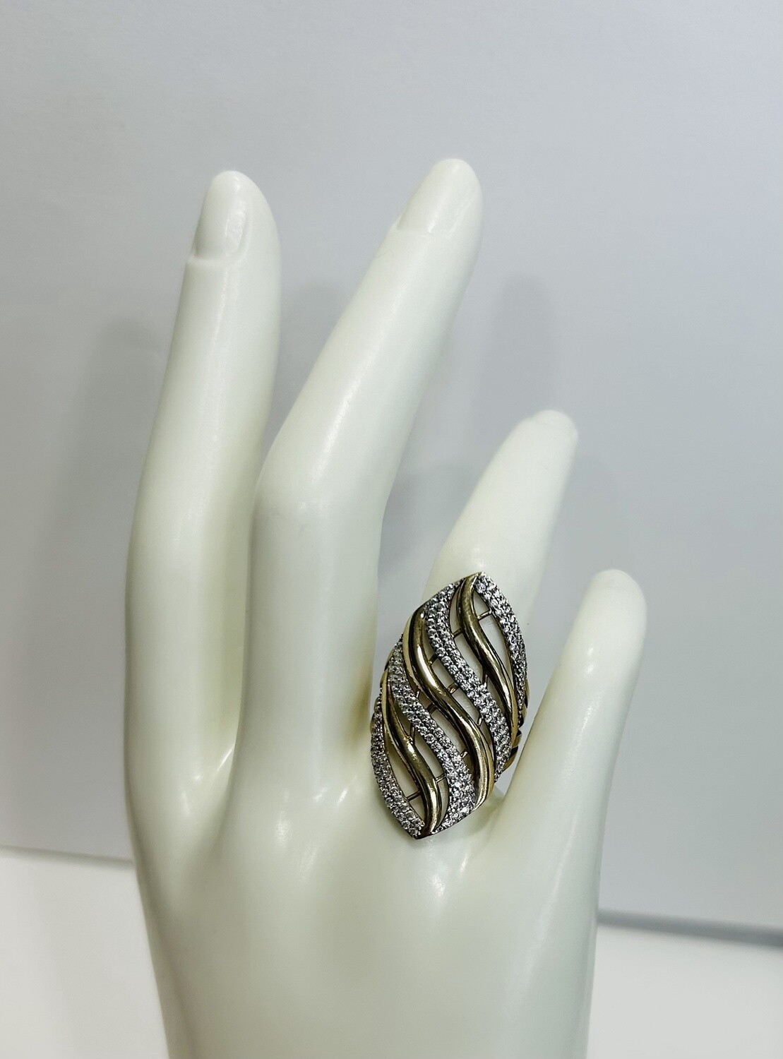 RING 14K 4.2G SWIRL LEAF CZ