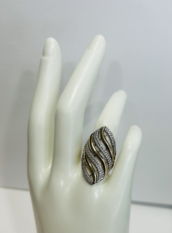 RING 14K 4.2G SWIRL LEAF CZ