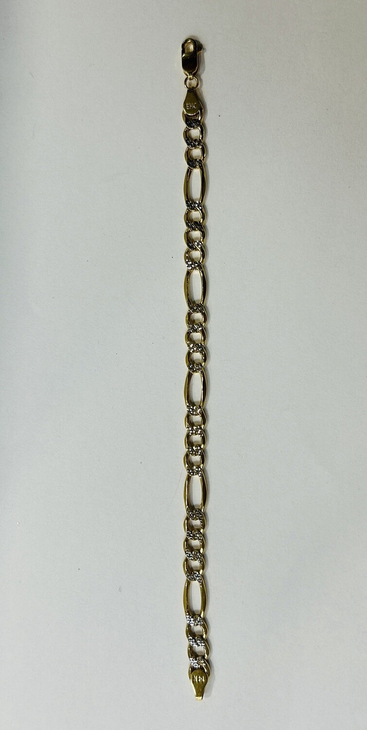 14k Two-Toned Figaro Bracelet, Model: 7&quot;/4.9g/1.5mm