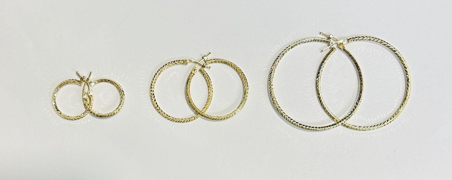 2mm Yellow Gold Diamond Cut Hoops