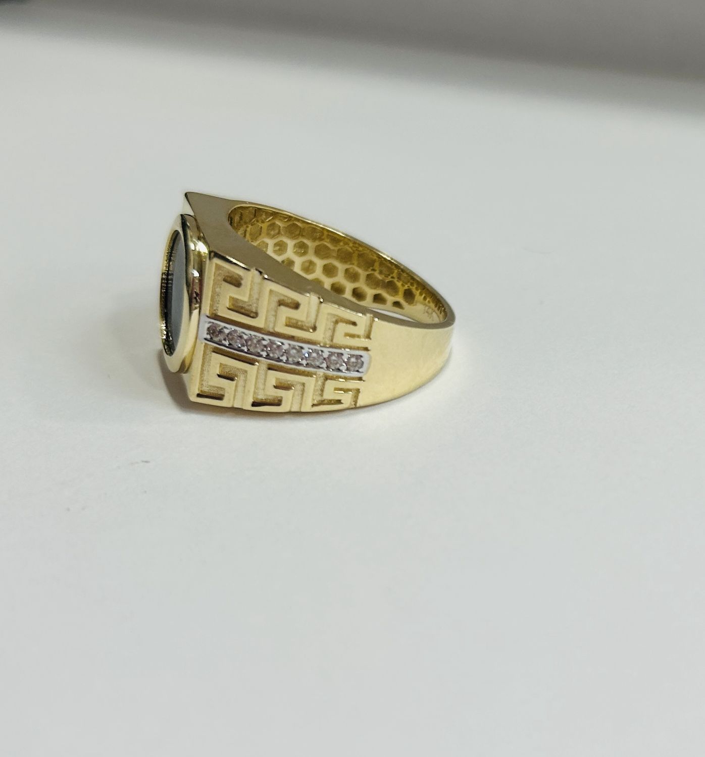 14k Onyx Greek Key Ring, Model: 6.3g/Size 10