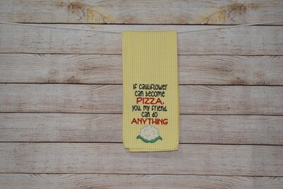 Sassy Embroidered Hand Towels for Bathroom &amp; Kitchen - Cauliflower Pizza