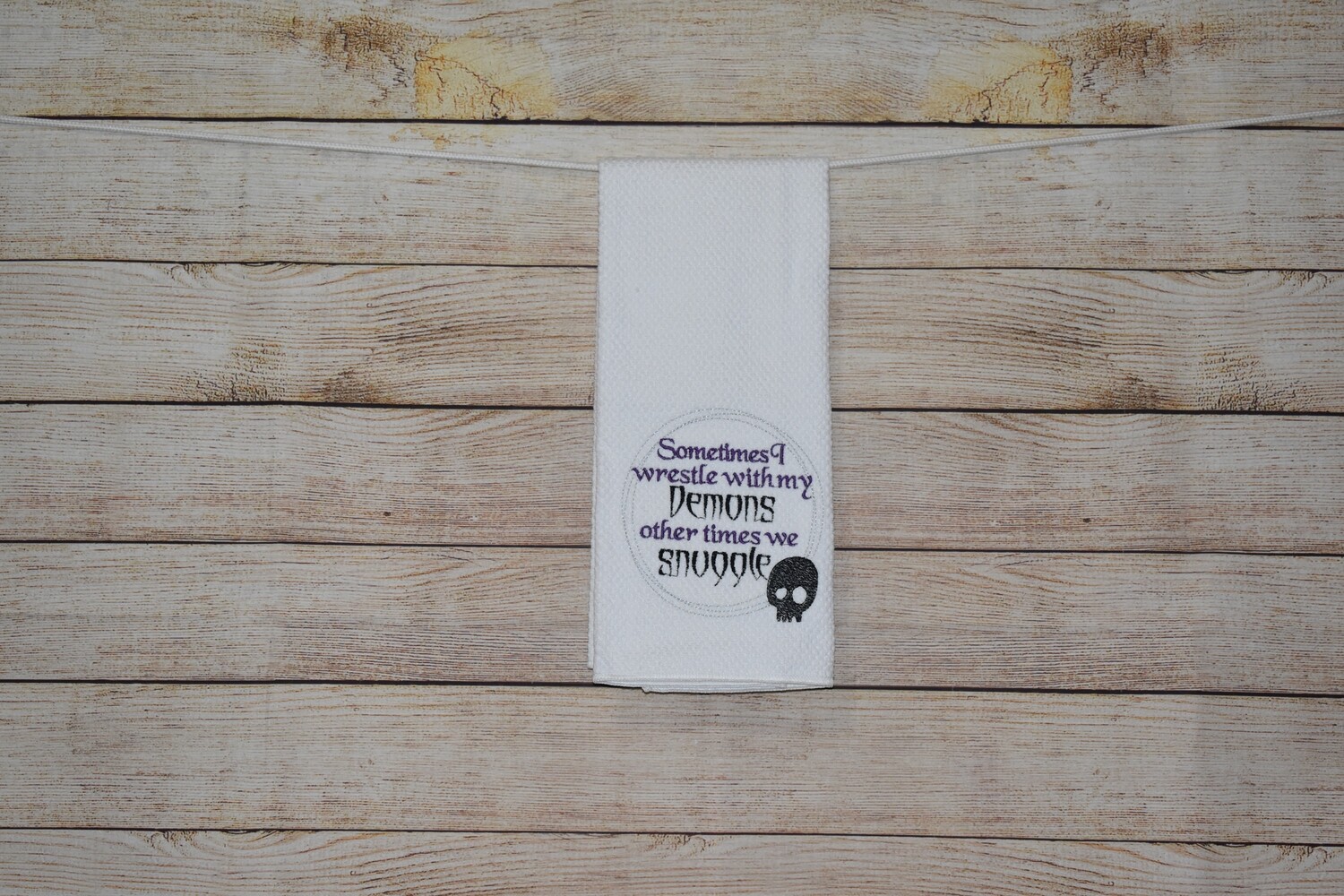 Sassy Embroidered Hand Towels for Bathroom &amp; Kitchen - Wrestle with my Demons