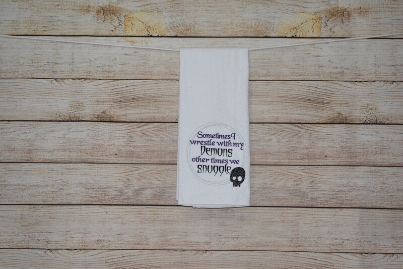 Sassy Embroidered Hand Towels for Bathroom &amp; Kitchen - Wrestle with my Demons