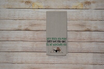 Sassy Embroidered Hand Towels for Bathroom &amp; Kitchen - Dog Watching You
