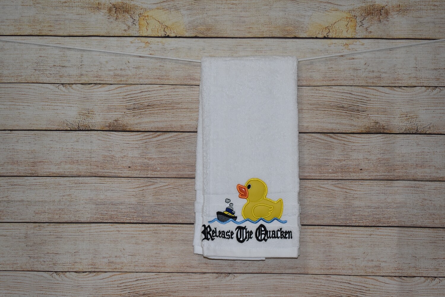 Sassy Embroidered Hand Towels for Bathroom &amp; Kitchen - &quot;Release the Quacken&quot;
