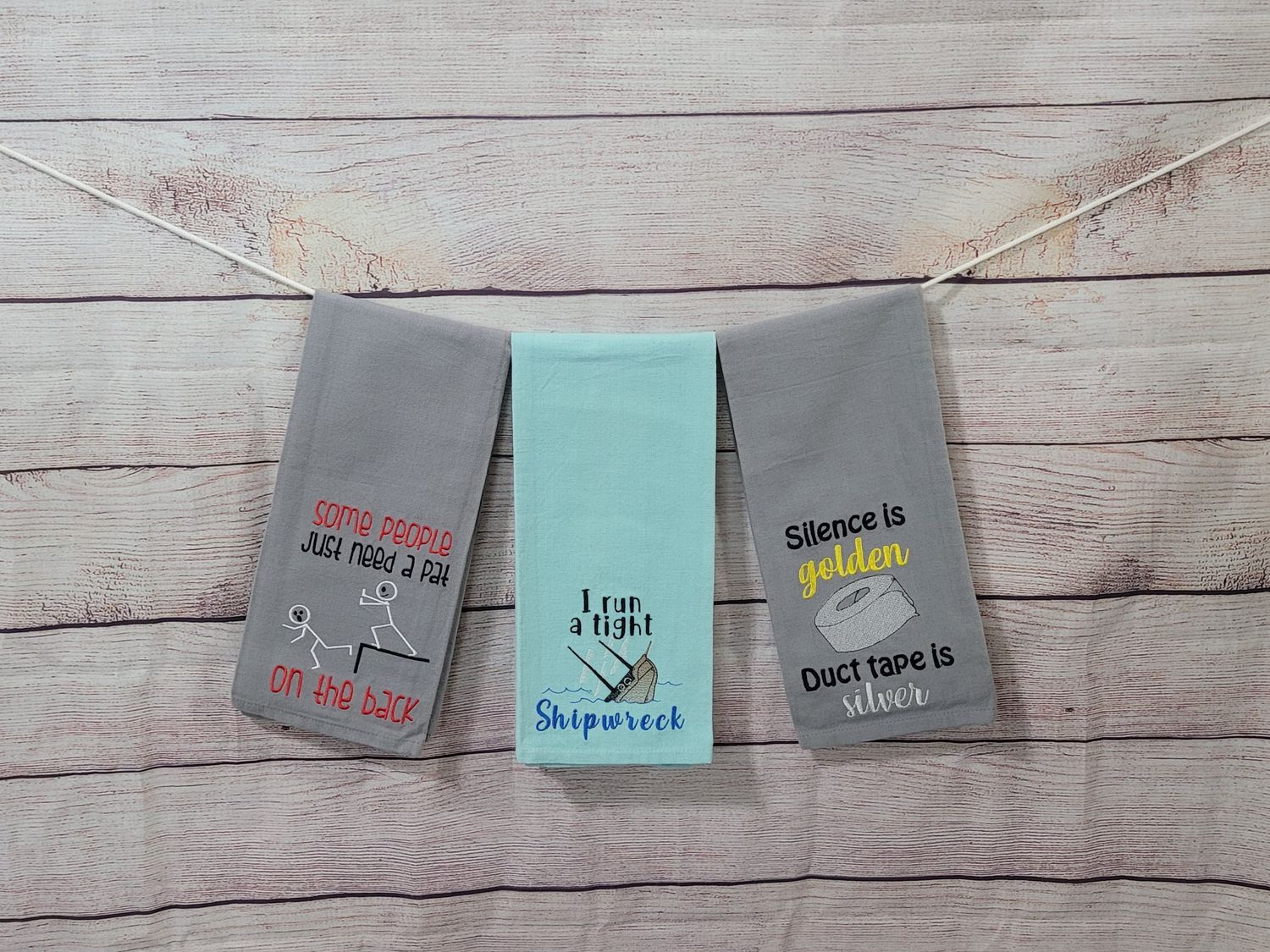 Choose Your Twisted Humor Towels – Pat on the Back, Tight Shipwreck, or Duct Tape Quote – Funny Gift or Decor
