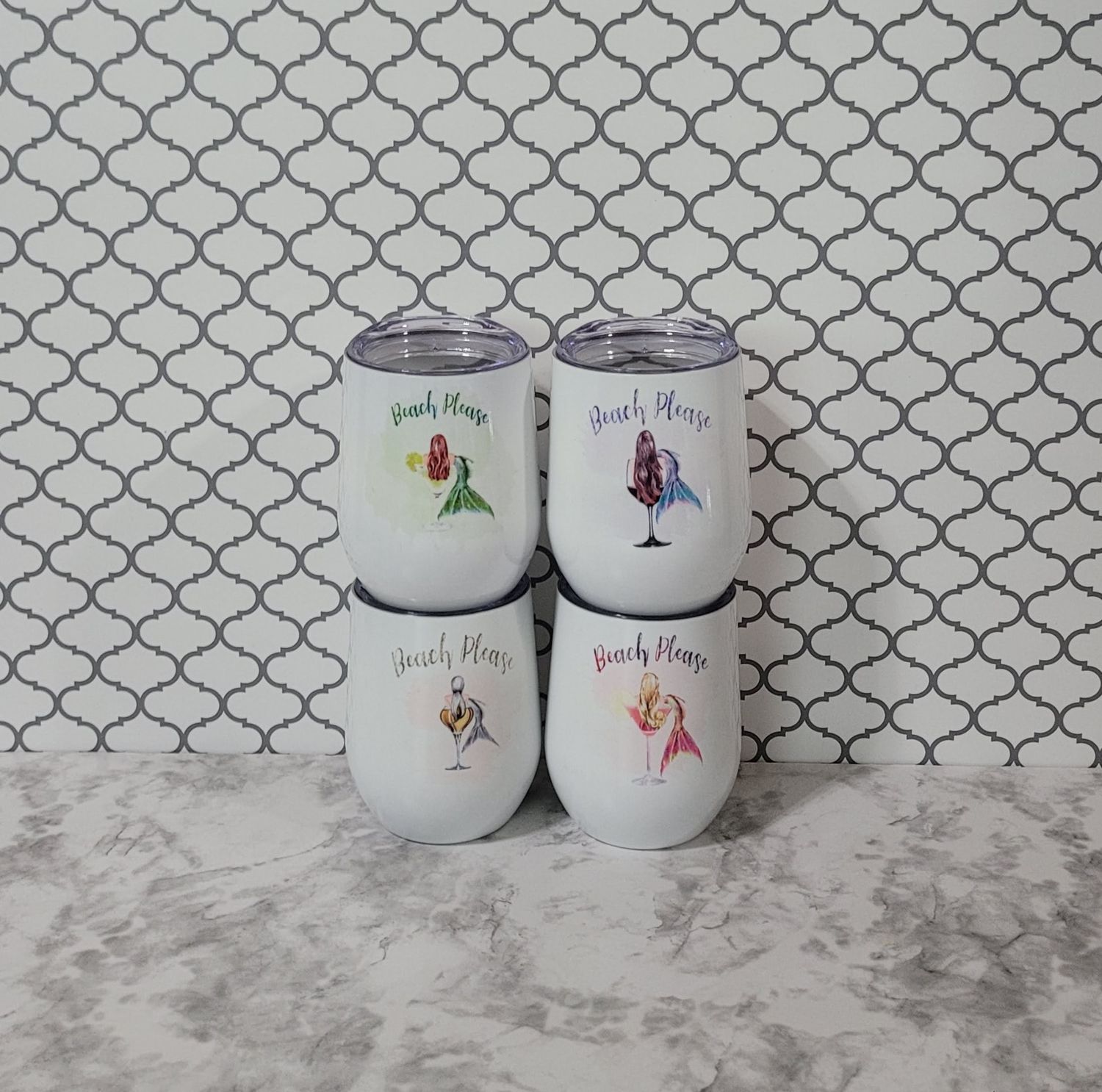 Beach Please Mermaid Wine Tumbler – Funny Sublimated Gift for Beach Lovers