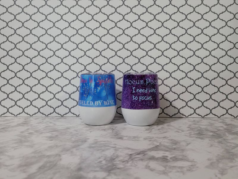 Funny Wine Tumblers – “Born to Sparkle” &amp; “Hocus Pocus I Need Wine to Focus” – Sublimated Gifts for Wine Lovers