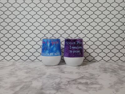 Funny Wine Tumblers – “Born to Sparkle” &amp; “Hocus Pocus I Need Wine to Focus” – Sublimated Gifts for Wine Lovers
