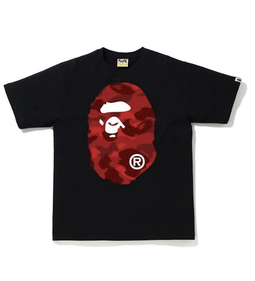 Bape Color Camo Big Ape Head Tee Black Red