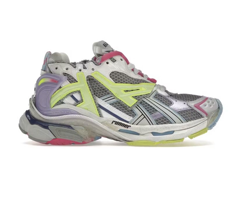 Balenciaga Runner Leather Free Grey Light Purple Neon Yellow White