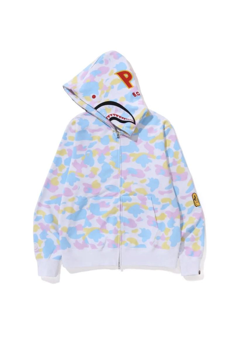 Bape Multi Camo 2nd Shark Full Zip Hoodie White