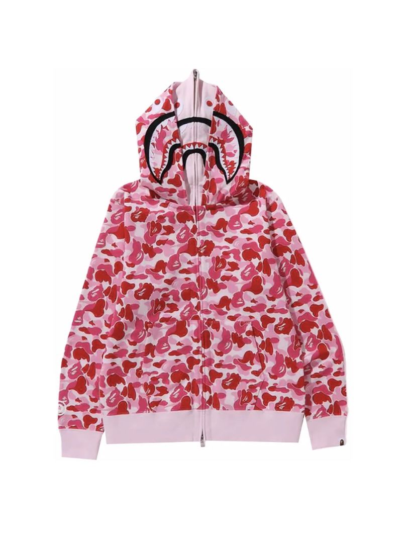 BAPE ABC CAMO DOUBLE SHARK FULL ZIP HOODIE PINK