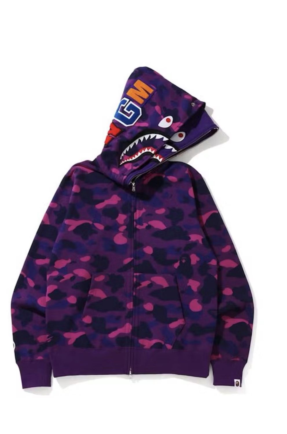 Bape Color Camo Shark Wide Full Zip Double Hoodie Purple