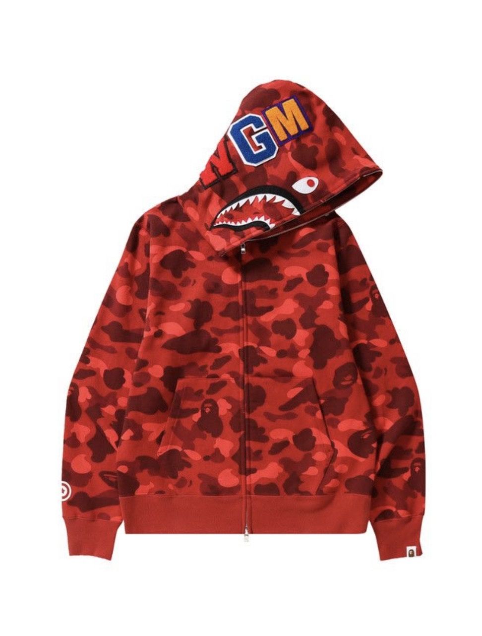 Bape Color Camo Shark Full Zip Hoodie Red