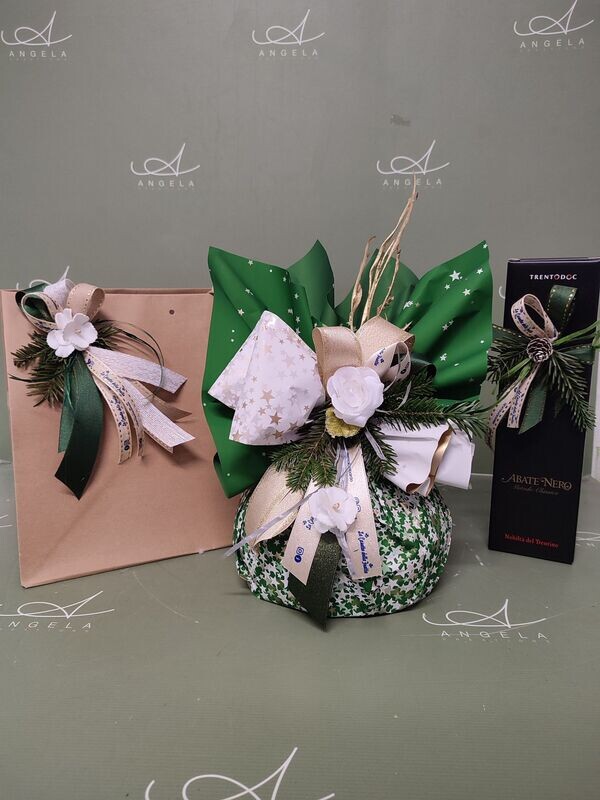 BORSA CON BOTTIGLIA E PANETTONE ARTIGIANALE