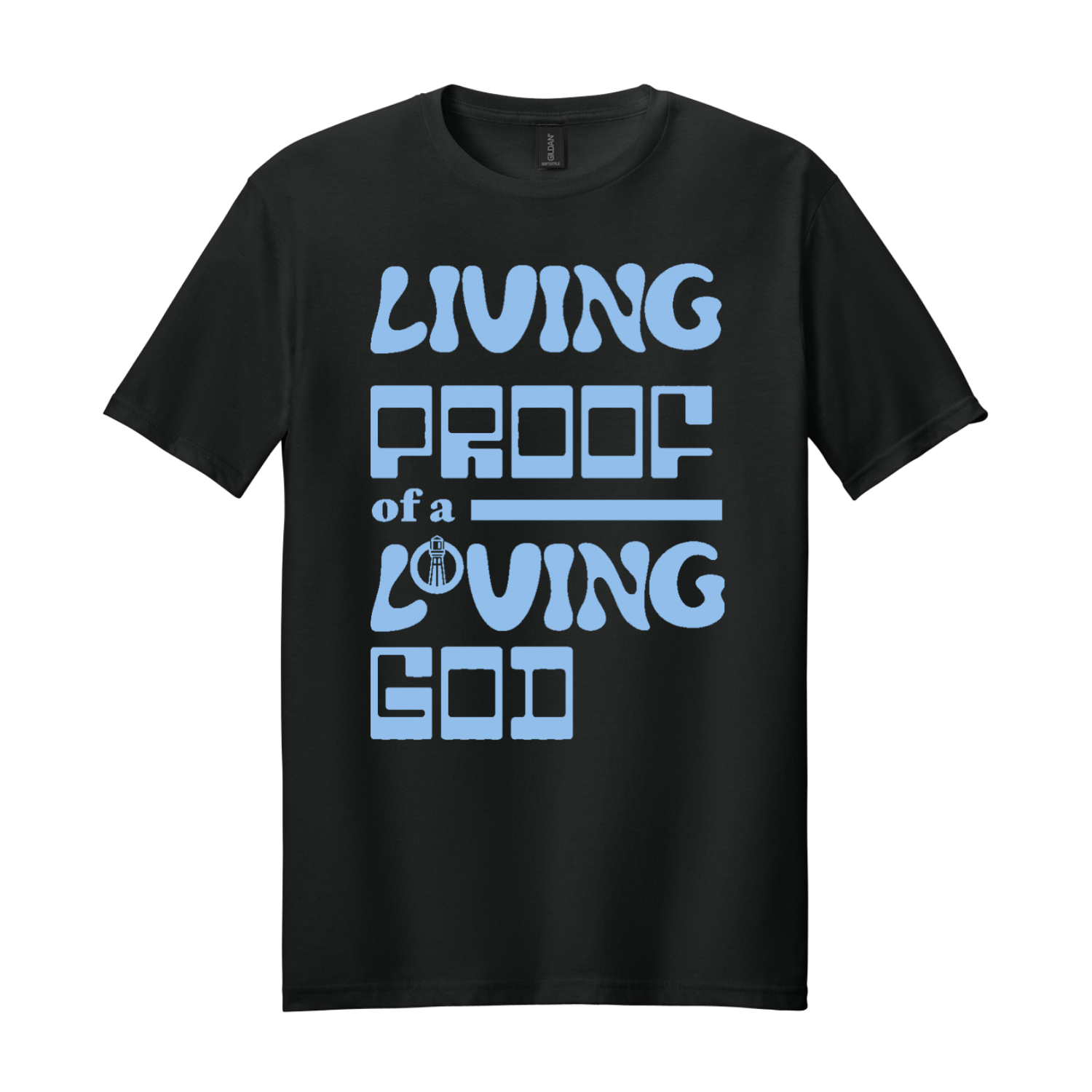 Gildan Softstyle Tee - Black / light blue text