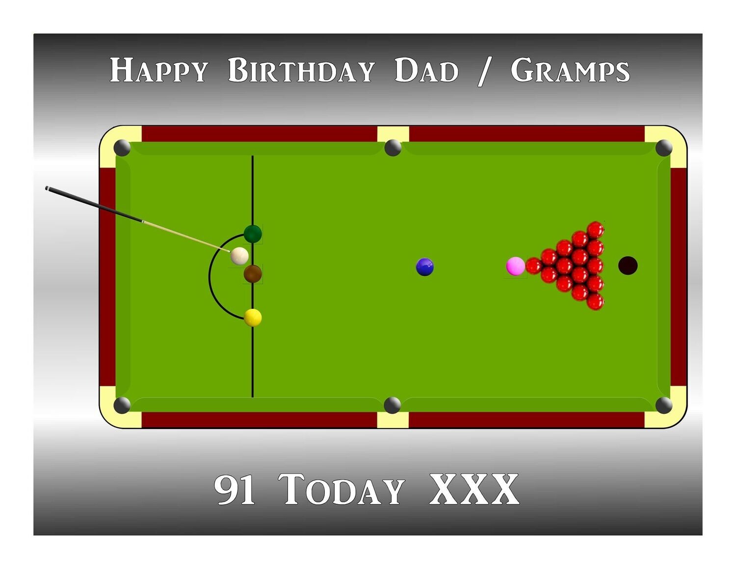 Snooker Table Edible A4 Size Birthday Cake Topper