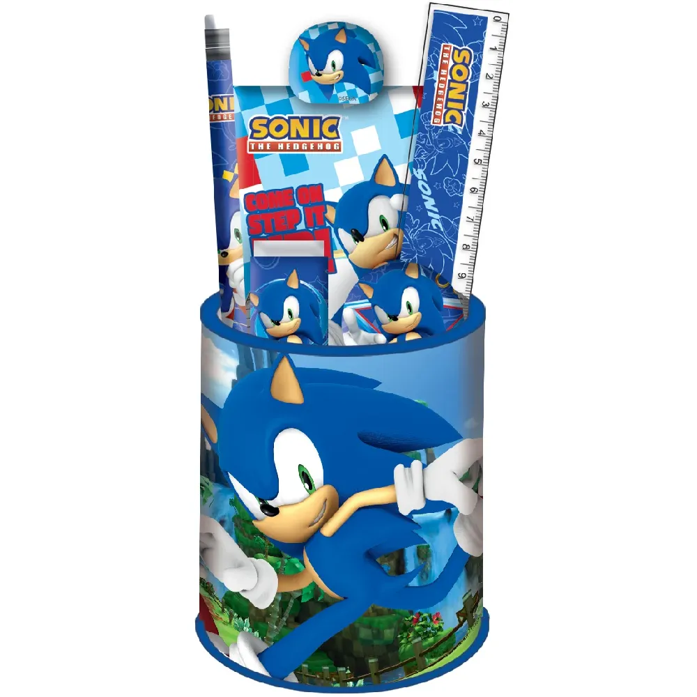 Sonic - Stiftehalter inkl. 7-teiliges Schreibwaren-Set