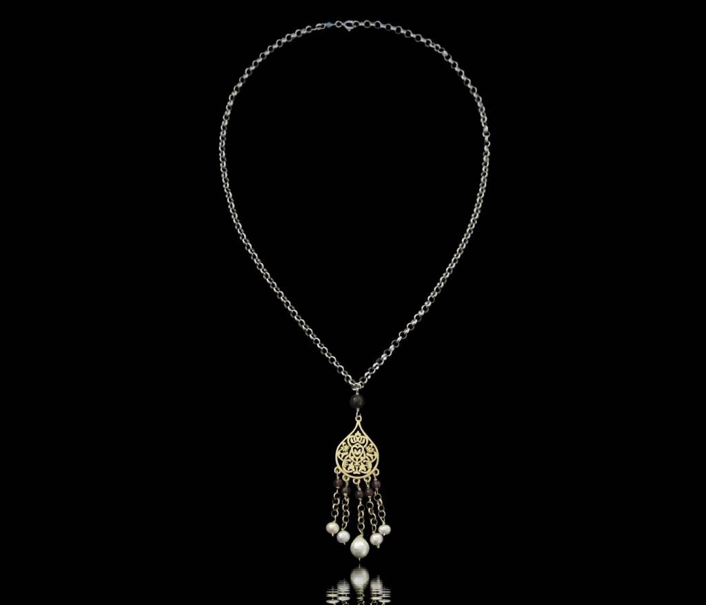 Arabesque on Chain With Chain Tassels &amp; Pearls