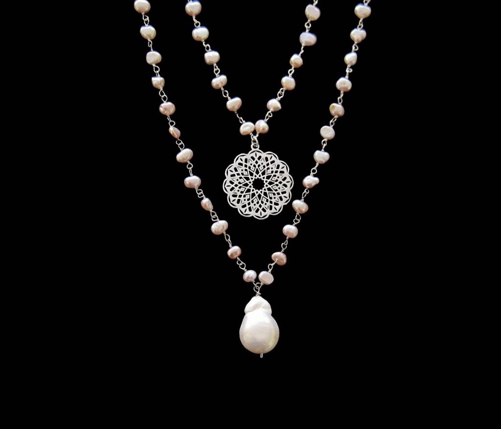 Arabesque Circle Two Row Stone Necklace