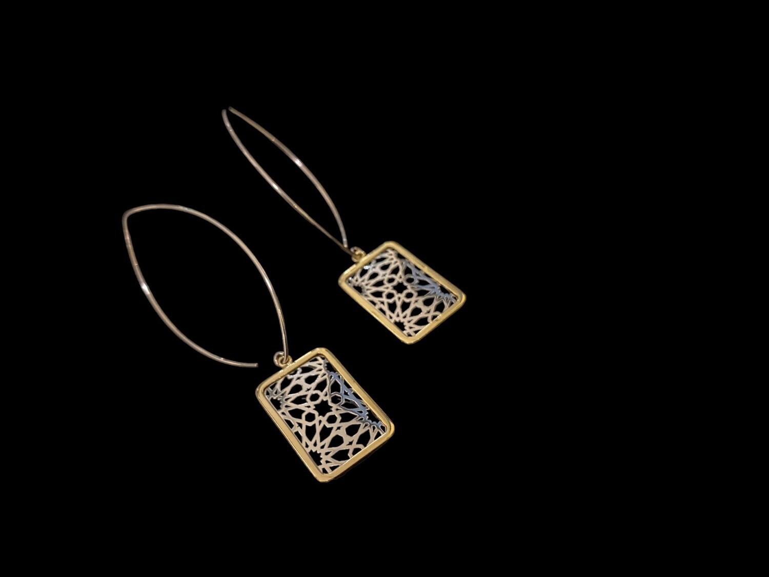 Granada Earrings With Gold Plated Border on Small Oval Hook