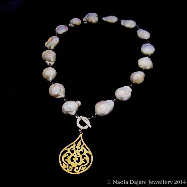 BAROQUE PEARL NECKLACE WITH GP ARABESQUE LARGE