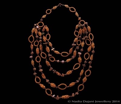 5-Row Copper Necklace With Beads and Hoops