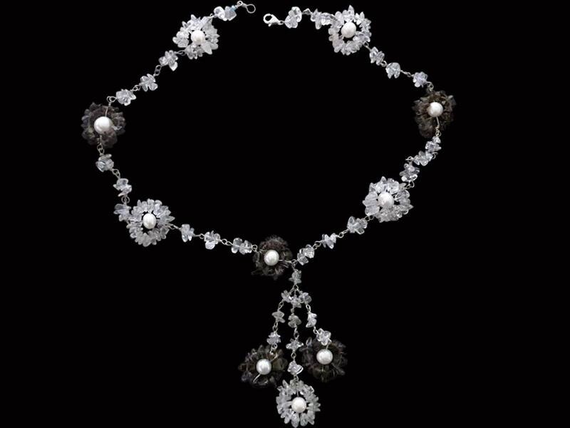 Gemstone Flower Necklace Silver