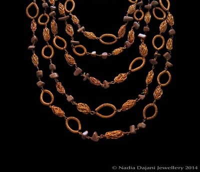 5-Row Copper Necklace With Beads and Hoops