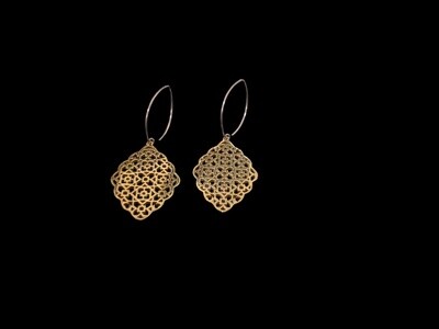 Gold Plated Geometry Earrings with Small Oval Hook