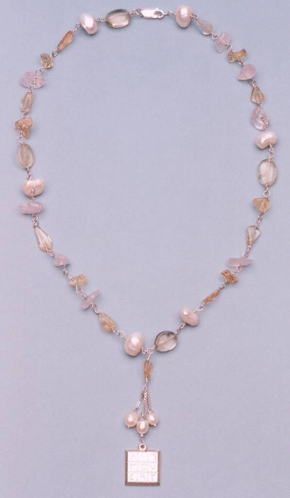 GEMSTONE AND PEARL NECKLACE WITH MAGIC SQUARE